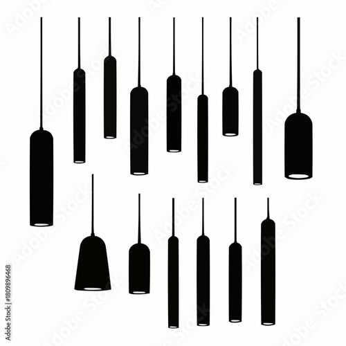 Collection of modern pendant lights in various shapes and sizes.