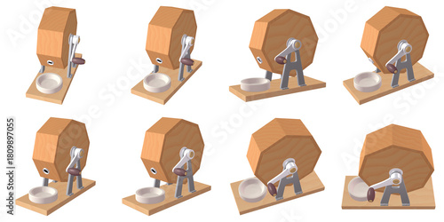 催事・イベントのイラスト素材　ガラポン抽選器（1）　黄　カット八点セット