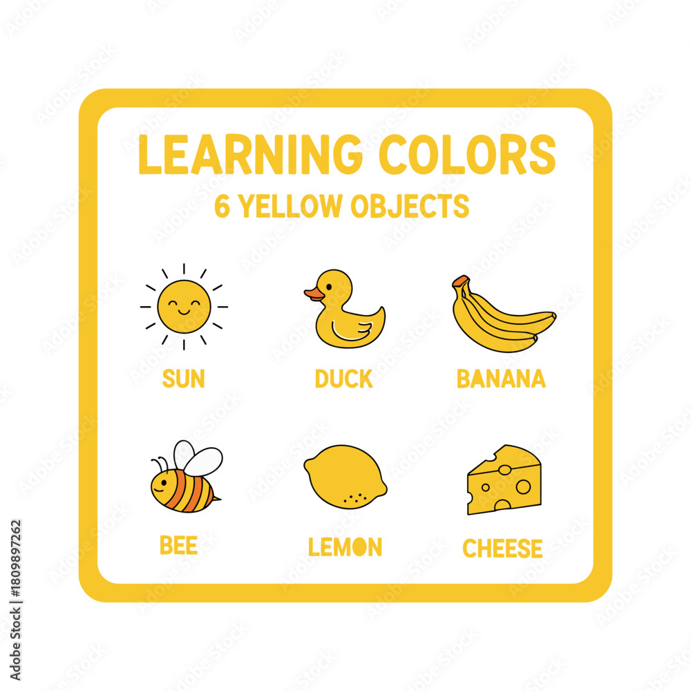 Naklejka premium Learning Colors Chart 6 Yellow Objects for Kids Education
