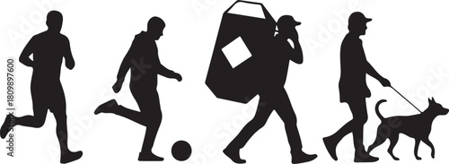 Diverse Silhouettes of People Engaging in Various Activities Black and White