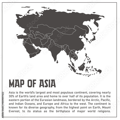 Outline Map of Asia with Geographic Information