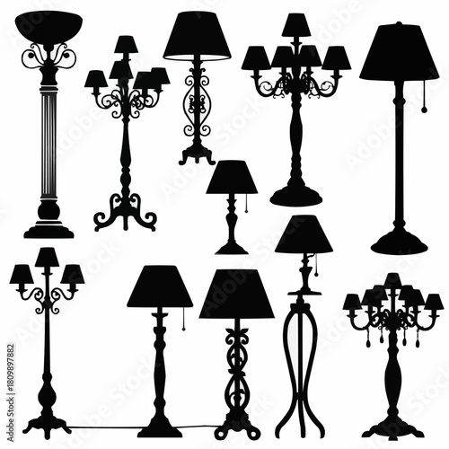A Diverse Collection of Ornate and Simple Lamp Silhouettes.