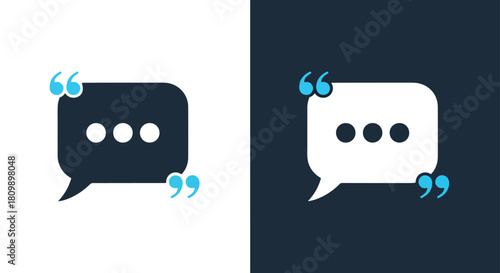 Two speech bubbles with quotation marks - Vector icon symbol for website - Icon vector - Blue icon vector - Line and glyph solid icon and logo template