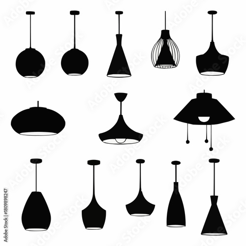 Collection of various modern and classic pendant lamp silhouettes.