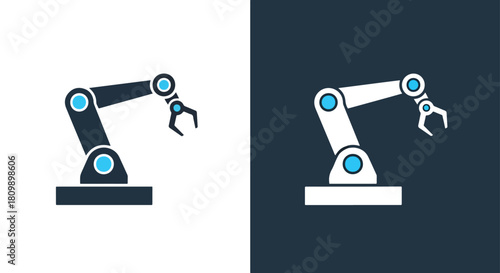 Two robotic arms performing tasks on - Vector icon symbol for website - Icon vector - Blue icon vector - Line and glyph solid icon and logo template