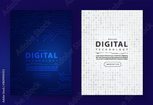 Poster brochure cover banner presentation layout template, Technology digital futuristic internet network blue white gradient background, Abstract cyber future tech, Ai big data business flyer vector