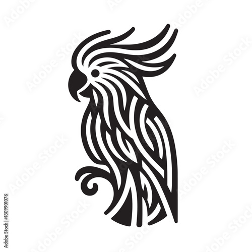 Parrot black and white vector illustration. Tattoo design element