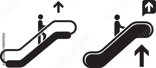 Two upward moving escalator icons silhouette