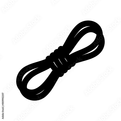 Simple black vector icon of a coiled rope secured with a knot