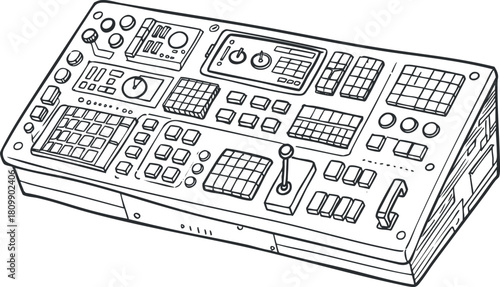Outline vector illustration of a complex control panel design, suitable for technology and engineering projects.
