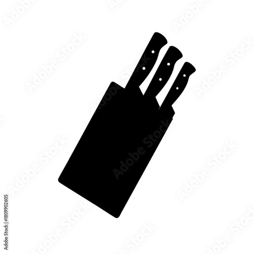 Kitchen knife block set with three sharp knives silhouette