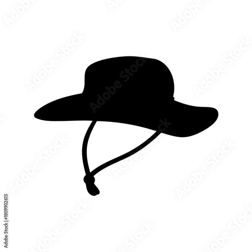 Silhouette of sun hat with chin strap, outdoor wear accessory