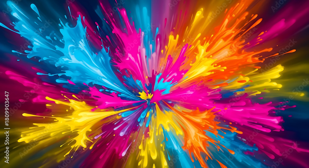 Obraz premium Explosive burst of vibrant multicolor paint splashes creating a dynamic energetic abstract artwork