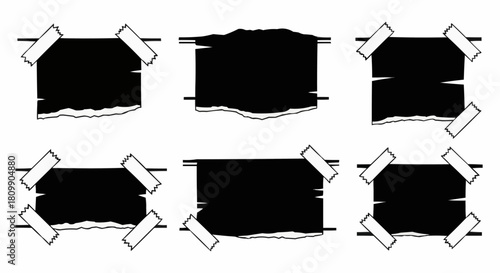 Collection of Torn Paper Pieces with Tape, Vintage Style.