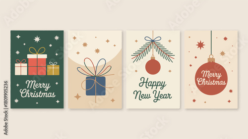Christmas and New Year greeting cards with festive designs