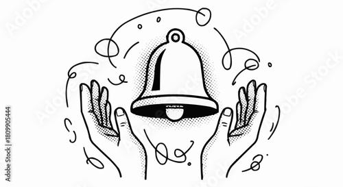 Hands Offering a Ringing Bell - Notification and Alert Concept.
