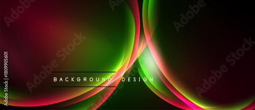 Abstract flowing shapes, vibrant colors, dynamic composition. Red, green hues blend seamlessly creating modern backdrop.