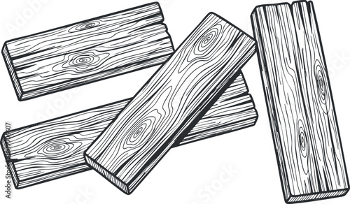 Hand-drawn vector illustration of wooden planks in a sketch style, ideal for construction and woodworking projects