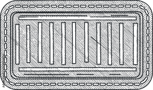 Hand-drawn vector illustration of a rectangular food container with slits for ventilation, ideal for takeout packaging.