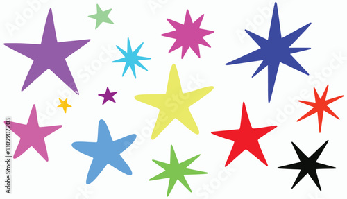 Colorful Stars Illustration Whimsical Design of Various Star Shapes and Colors