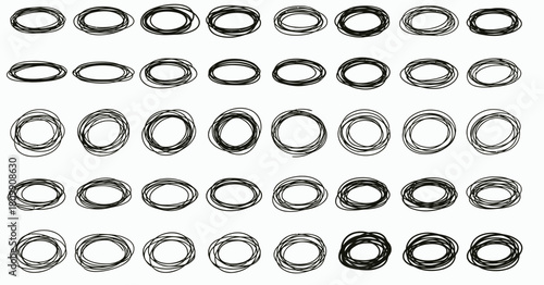 Set of hand-drawn scribble ovals and messy circles. Vector sketch doodle frames and rough texture design elements for graphic projects