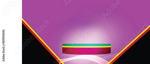 Dark green 3D cylindrical podium background with curve backdrop. Studio wall scene. Minimalist mockup pedestal. Abstract stand product display presentation. Stage for showcase