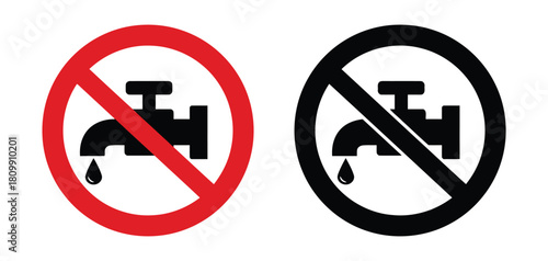 no water, water tap, faucet, tap, dripping, water drop, prohibition, forbidden, sign, symbol, icon, red circle, black circle, crossed out, warning, restriction, plumbing, water conservation, save wate
