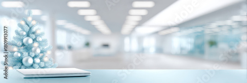 Minimalist office with decorated christmas tree and modern design