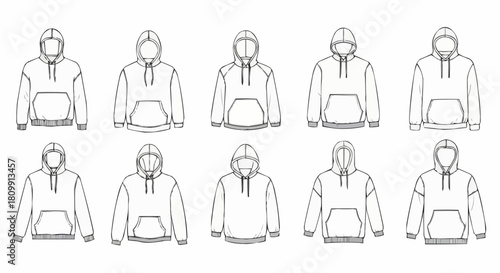 Collection of Hand Drawn Hoodie Fashion Sketches.