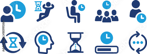 time, clock, hourglass, waiting, people, group, user, profile, schedule, management, productivity, deadline, efficiency, icon, symbol, vector, illustration, blue, dark blue, light blue, white backgrou
