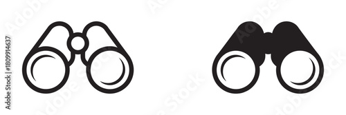 Binoculars outline and solid silhouette vector icons set, representing vision, discovery, exploration, search, and observation concepts for use