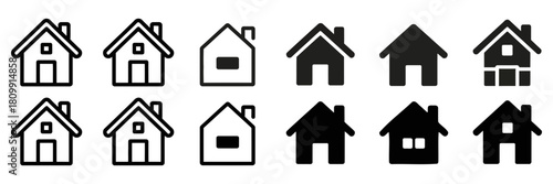 Home house icons set, various styles with outline and solid fill. modern vector collection for real estate, navigation, and web design.