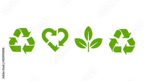 Green recycling and eco-friendly leaf symbols illustrating sustainability, environmental protection, and a firm commitment to a greener planet