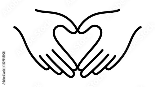 Two hands forming a heart shape, illustrating concepts of love, care, health, community, and support in a clean, minimal line art style