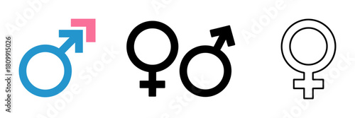 Gender identity symbols set featuring male, female, and transgender concepts, symbolizing diversity, equality, and inclusive human relationships in modern society.