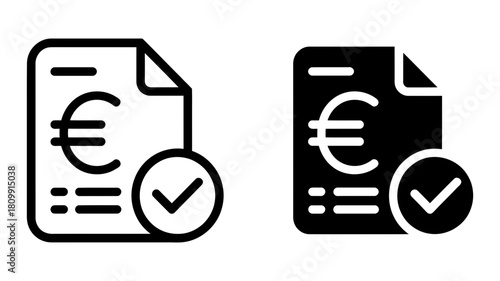 Euro currency document with a checkmark icon set, representing approved financial transactions, completed payments, and verified billing statements