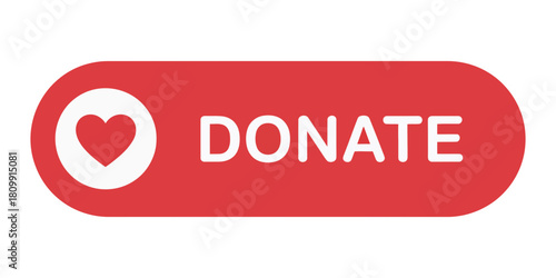 Red donate button with white heart icon for charitable fundraising, online financial contributions, and digital support campaigns on websites and applications.