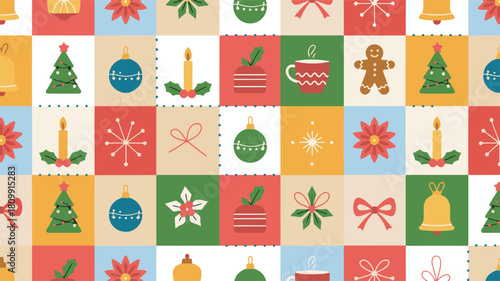 Seamless Christmas pattern with festive icons holiday