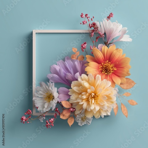 Flower Arrangement With Vibrant Blooms on a Light Blue Background for Spring ...