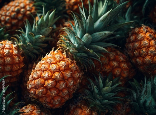 Fresh Pineapples in a Market Setting During Daytime