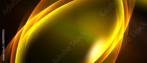 Abstract golden waves flow across black background. Smooth curves create dynamic, elegant visual effect. Brightness contrasts sharply.