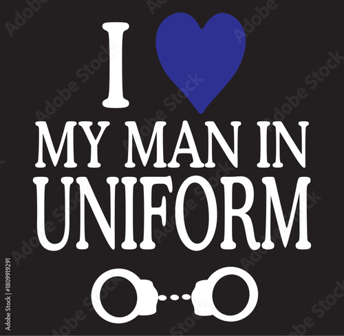 Proud wife or girlfriend celebrating her police officer man in uniform featuring a bold and impactful silhouette design for patriotic themes and law enforcement support