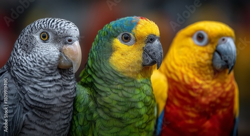 Colorful Parrots at a Vibrant Bird Market During Early Morning in a Tropical ...