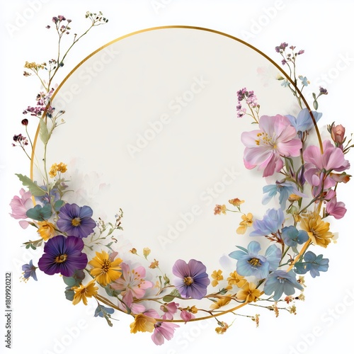 Colorful Floral Border Design for Invitations or Announcements With Pastel Hues