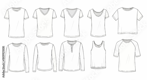 Collection of various t-shirt and long sleeve shirt styles.