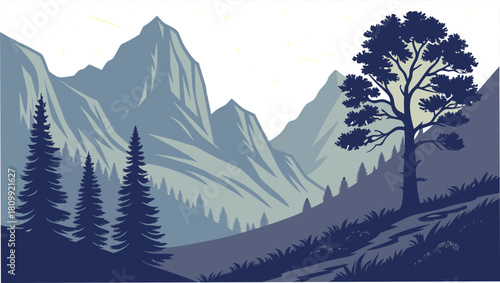 Big Bend Mountain Minimal Art – Texas Desert Landscape Western Heritage Rustic Lone Star Vector Design