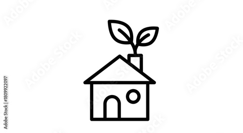 Green Home Icon: Sustainable House with Plant Growth