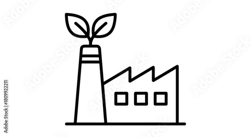 Green Factory Icon – Eco Industry Symbol, Sustainable Manufacturing Plant Outline