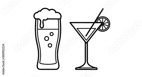 Cocktail and Beer Icons: Drinks and Bar Menu Symbols