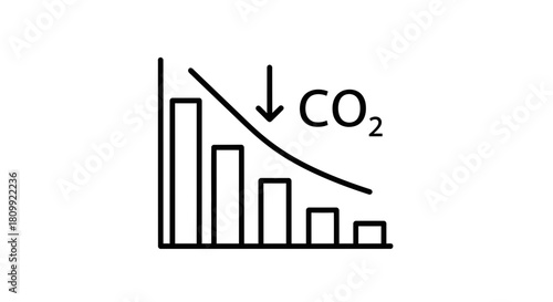 CO2 Reduction Icon – Carbon Emissions Drop, Climate Change Graph Symbol